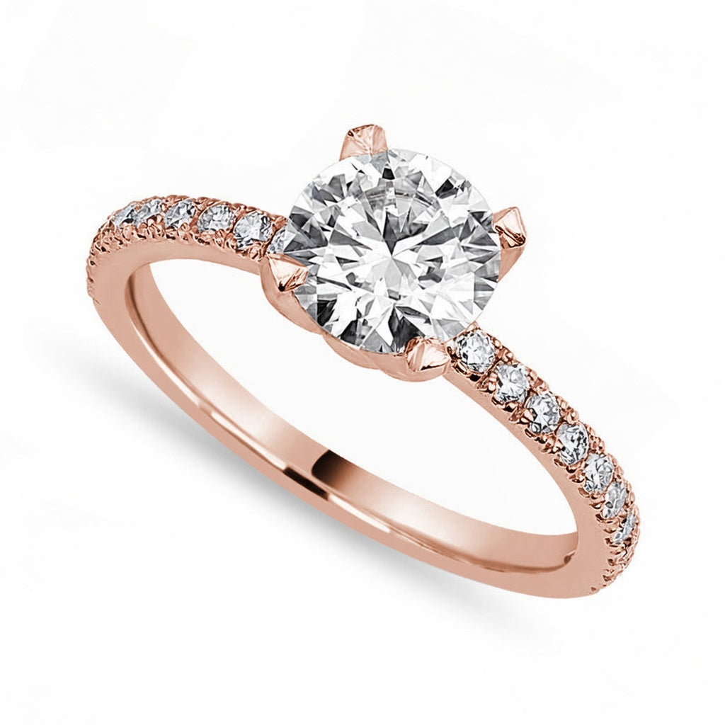 Valentina 1.28 ct Lab Grown Round Cut Pave 4 Prong Diamond Engagement Ring