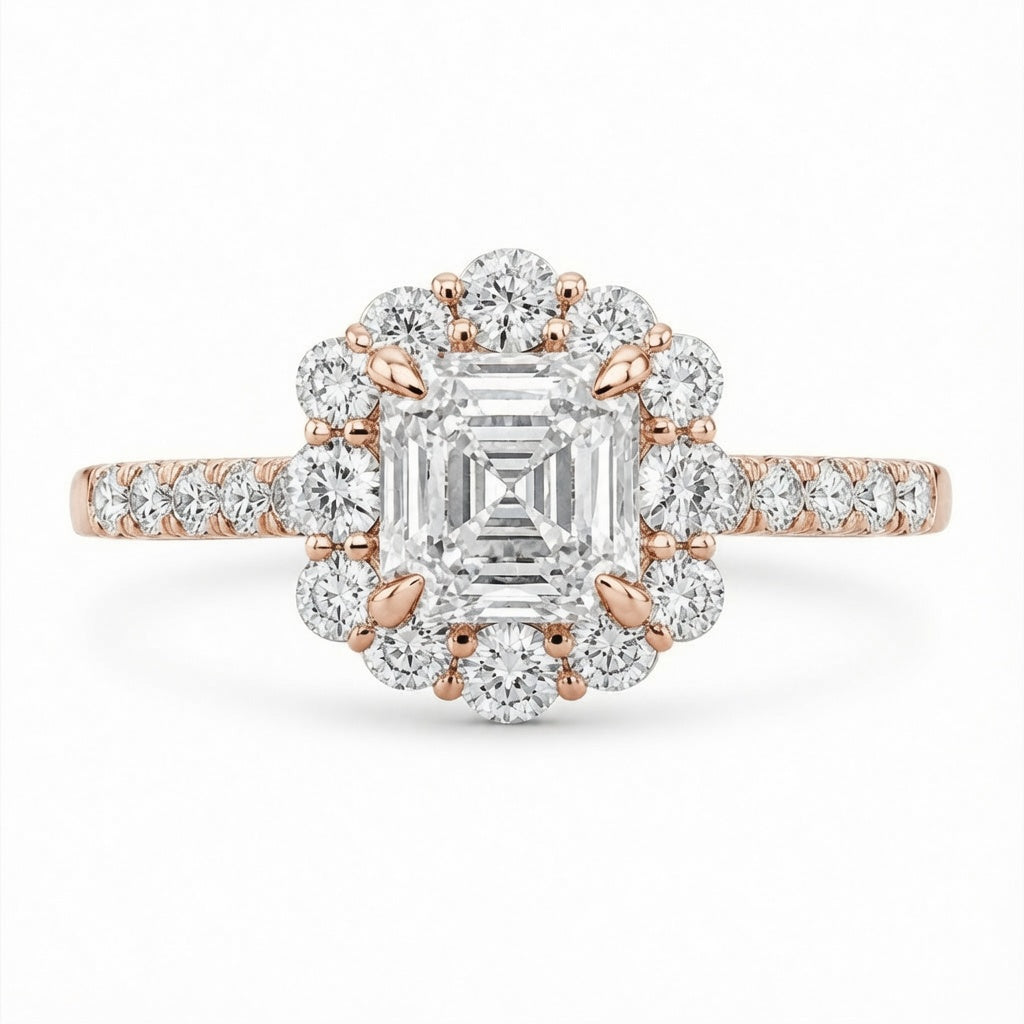 3.00 CT Asscher Cut Lab-Grown Diamond Halo Engagement Ring in 14K White Gold – Conflict-Free Luxury Design