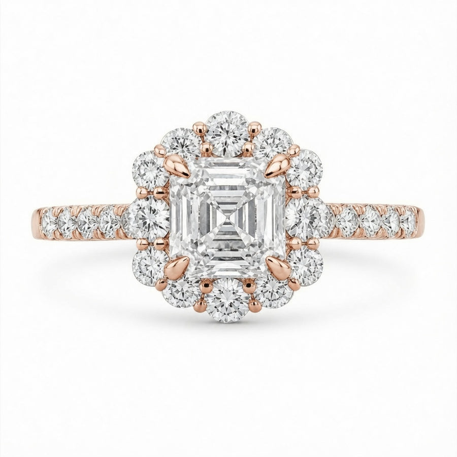 3.00 CT Asscher Cut Lab-Grown Diamond Halo Engagement Ring in 14K White Gold – Conflict-Free Luxury Design