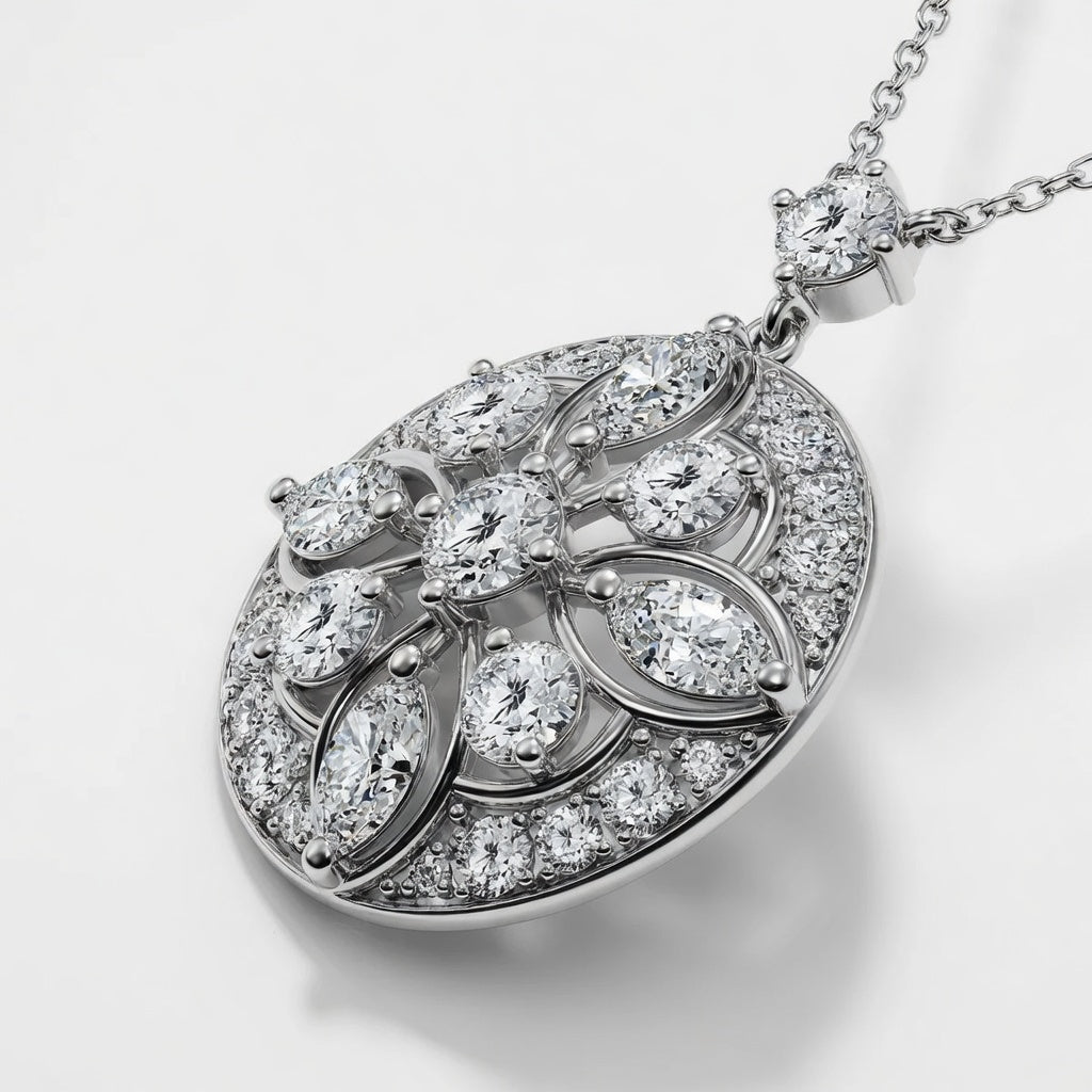 2.00 CTW Round and Marquise Lab-Grown Diamond Vintage Pendant (D–F / VS1–VS2)