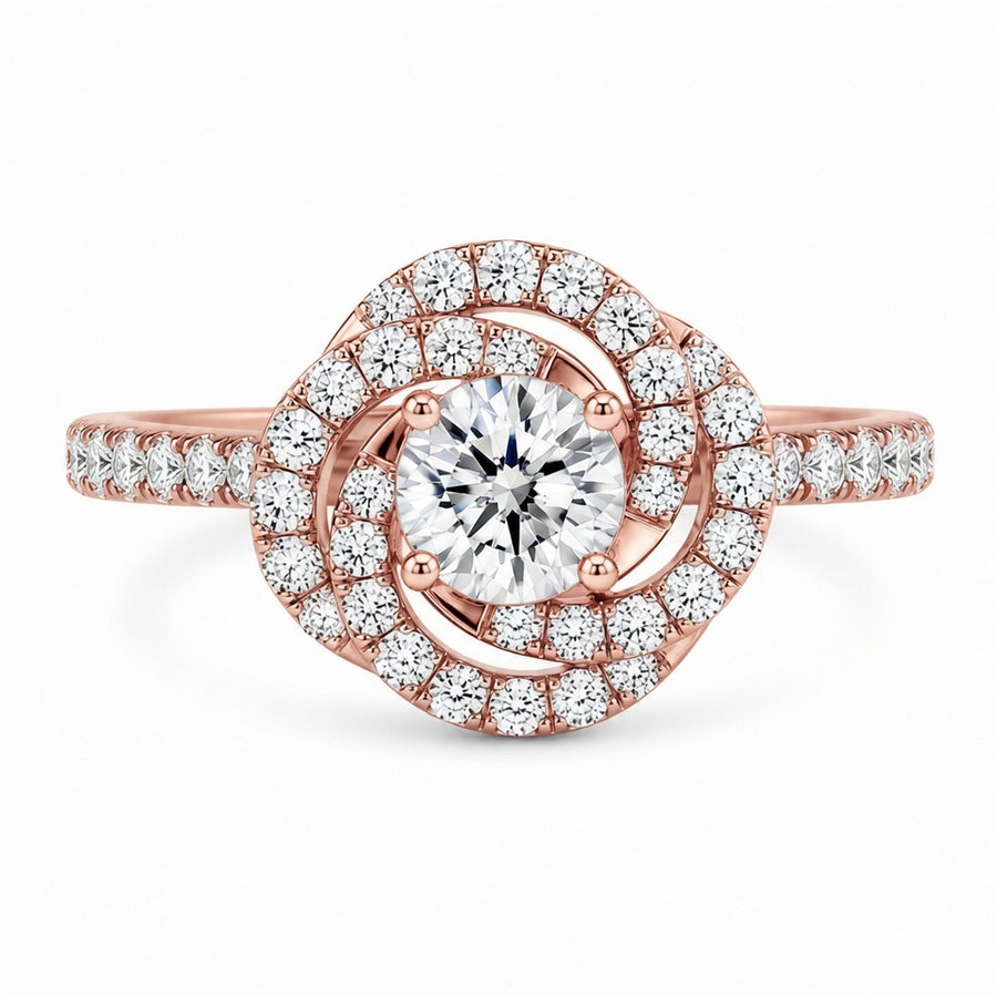 1.50 CT Round Cut Lab-Grown Diamond Double Halo Engagement Ring Set in 14K White Gold