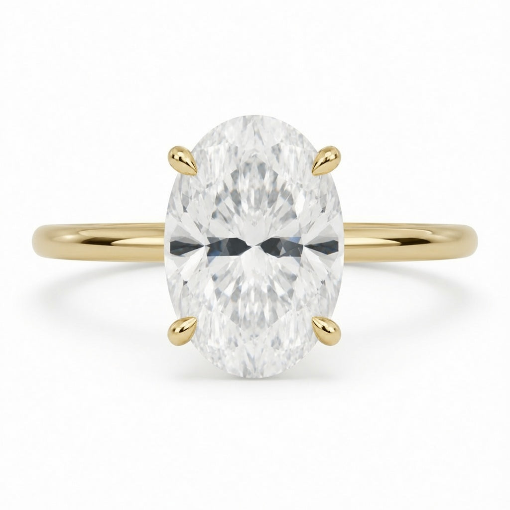 3.61 CT Oval Lab-Grown Diamond Hidden Halo Engagement Ring in 14K White Gold – Thin Band Solitaire Design