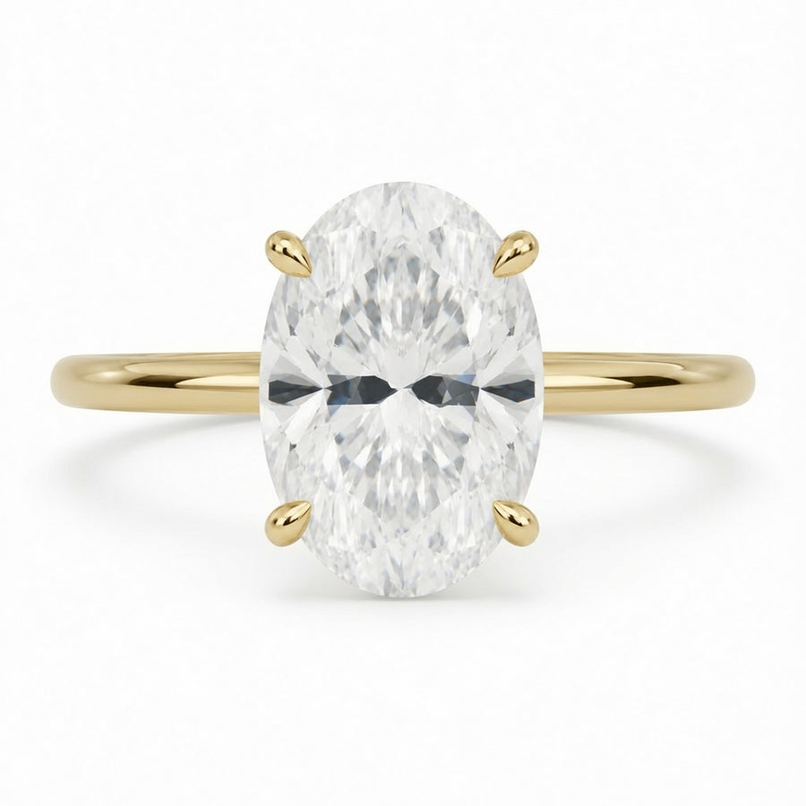 3.61 CT Oval Lab-Grown Diamond Hidden Halo Engagement Ring in 14K White Gold – Thin Band Solitaire Design