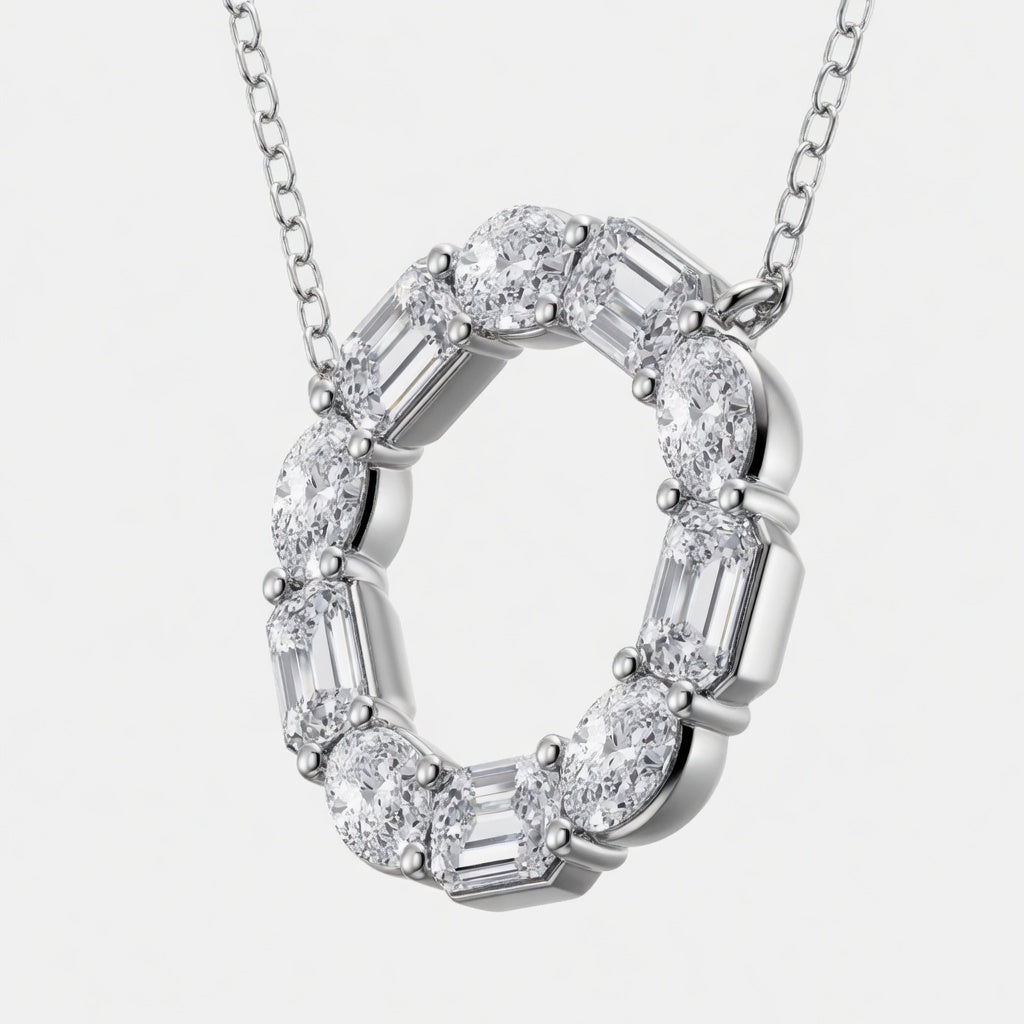 14K White Gold Emerald & Oval Lab-Grown Diamond Circle Pendant (3.00 CTW – D–F / VS1–VS2)