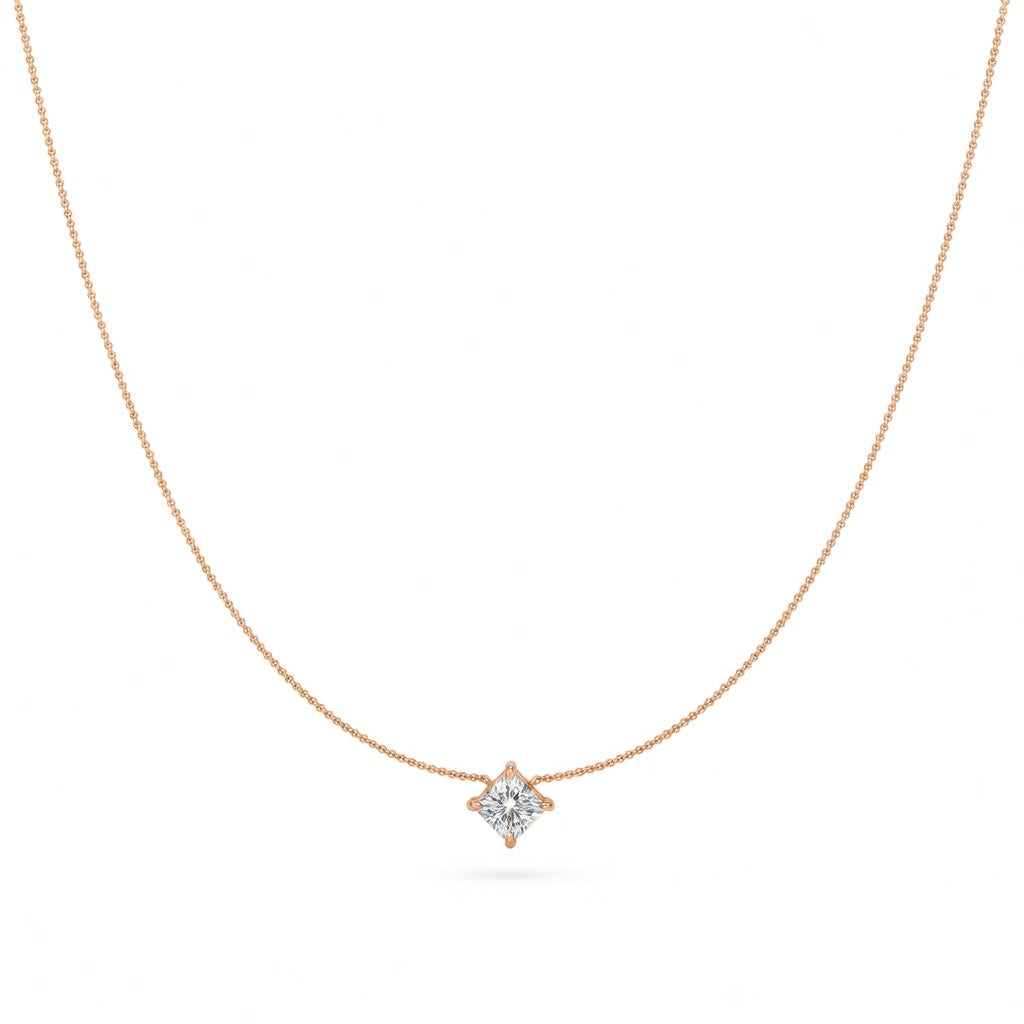 1 Ct Princess Cut Diamond Pendant Necklace VS1 D-F White Gold 14k