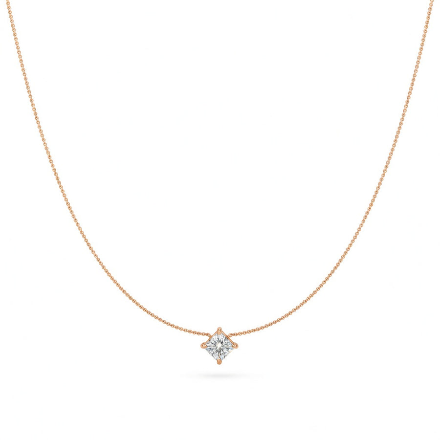 1 Ct Princess Cut Diamond Pendant Necklace VS1 D-F White Gold 14k