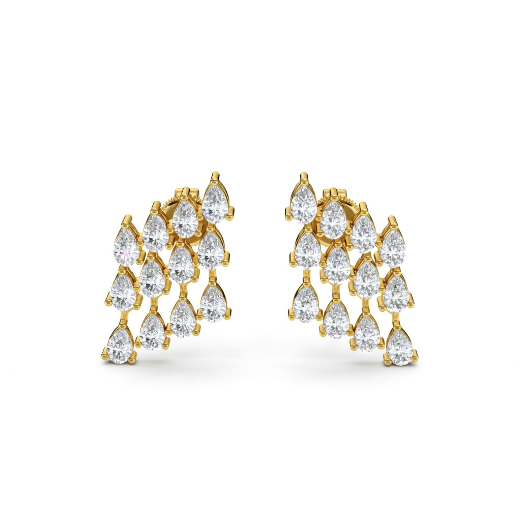 1.13 ct Pear Cut Stud Cluster Butterfly Diamond Earrings VS1 D White Gold 14k