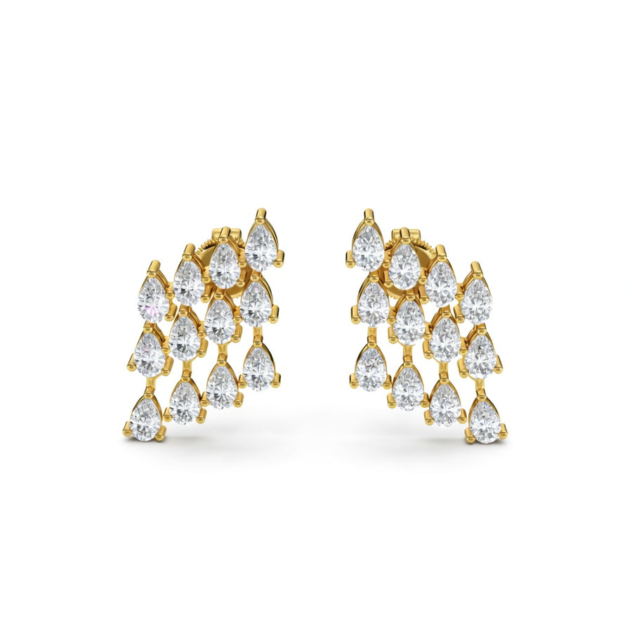1.13 ct Pear Cut Stud Cluster Butterfly Diamond Earrings VS1 D White Gold 14k