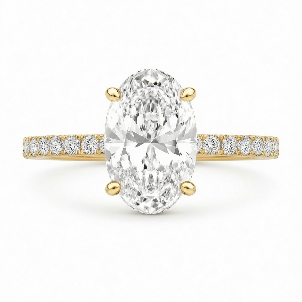 4.00 CT Oval Lab-Grown Diamond Hidden Halo Engagement Ring in 14K White Gold – Cathedral Setting | IGI Certified