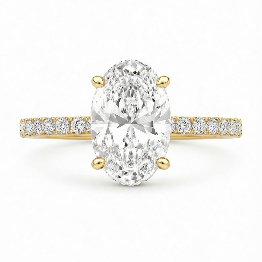 4.00 CT Oval Lab-Grown Diamond Hidden Halo Engagement Ring in 14K White Gold – Cathedral Setting | IGI Certified