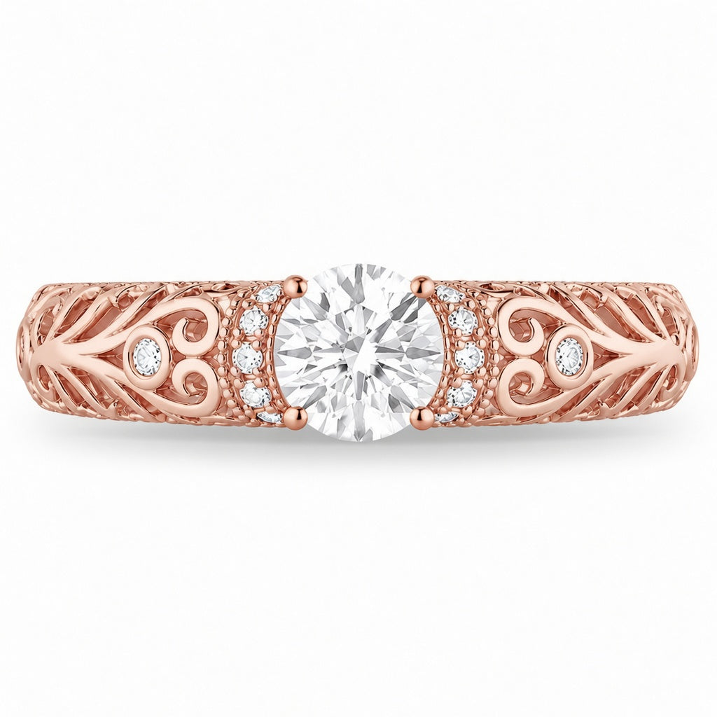 1.30 CT Lab-Grown Diamond Openwork Engagement Ring in 14K White Gold – Vintage Engraved Bridal Design
