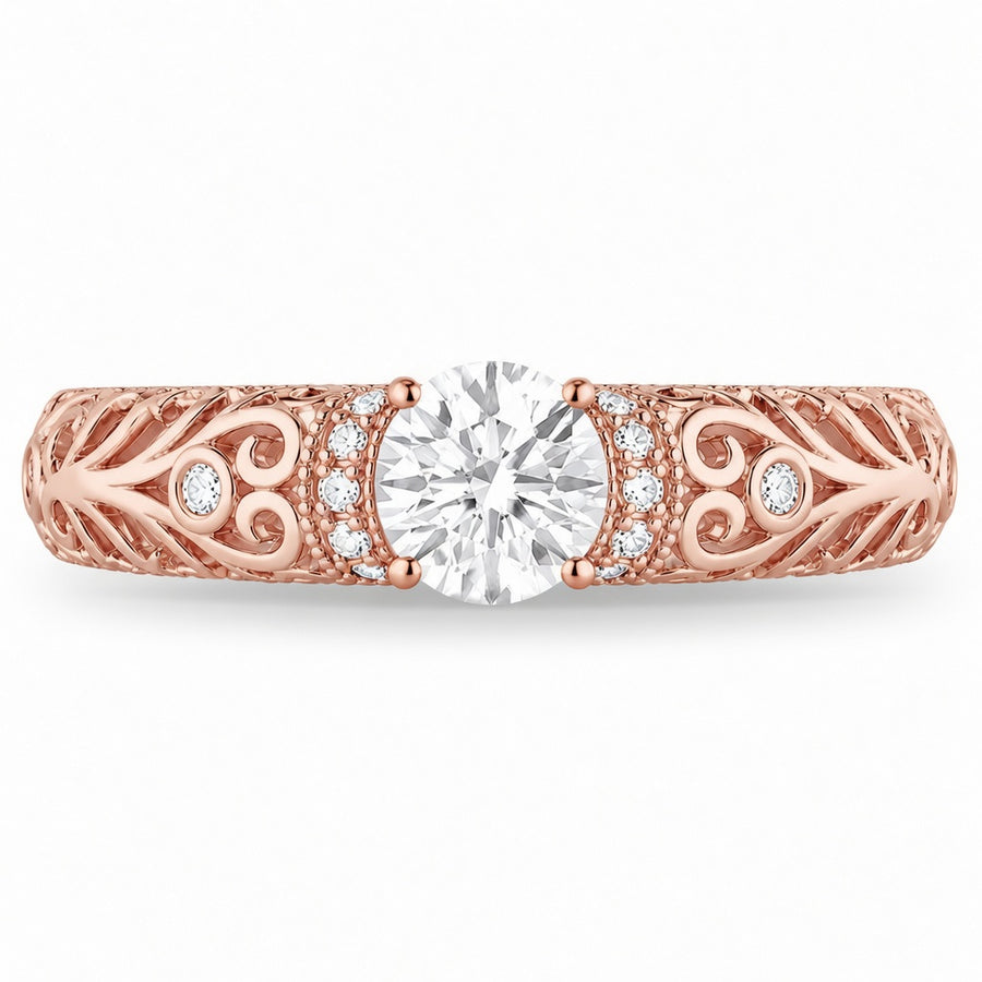 1.30 CT Lab-Grown Diamond Openwork Engagement Ring in 14K White Gold – Vintage Engraved Bridal Design