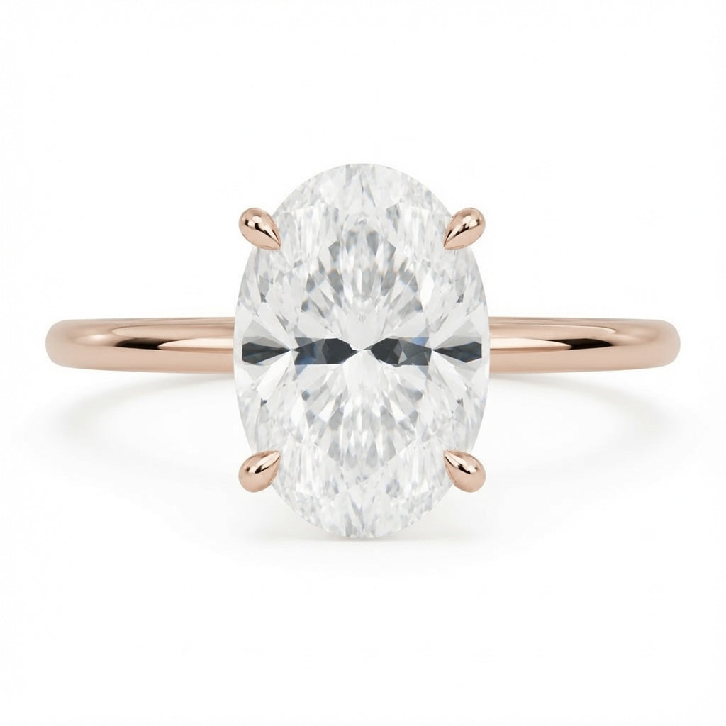 3.61 CT Oval Lab-Grown Diamond Hidden Halo Engagement Ring in 14K White Gold – Thin Band Solitaire Design