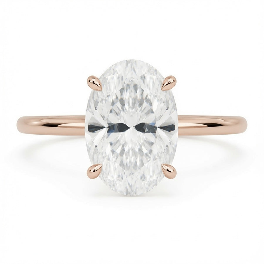 3.61 CT Oval Lab-Grown Diamond Hidden Halo Engagement Ring in 14K White Gold – Thin Band Solitaire Design