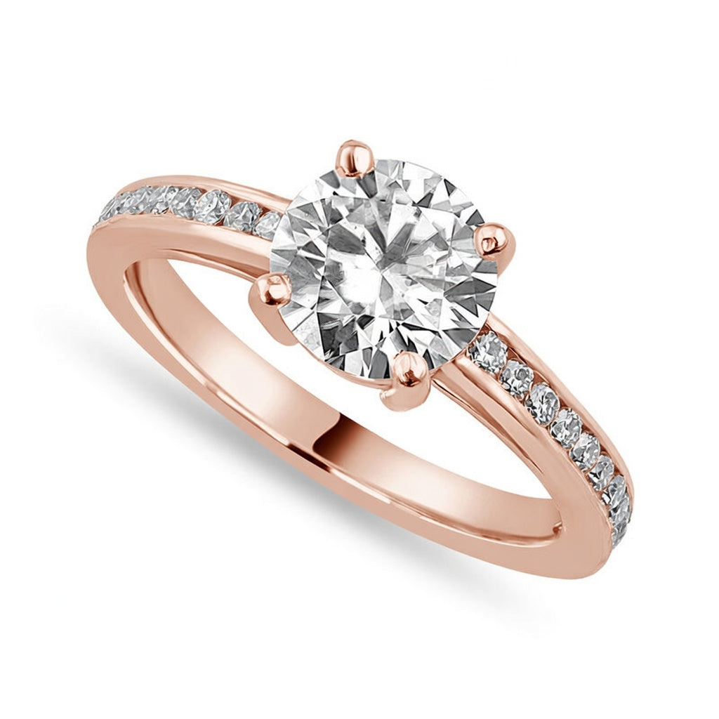 Ava 3.4 ct Lab Grown Round Cut Pave 4 Prong Diamond Engagement Ring