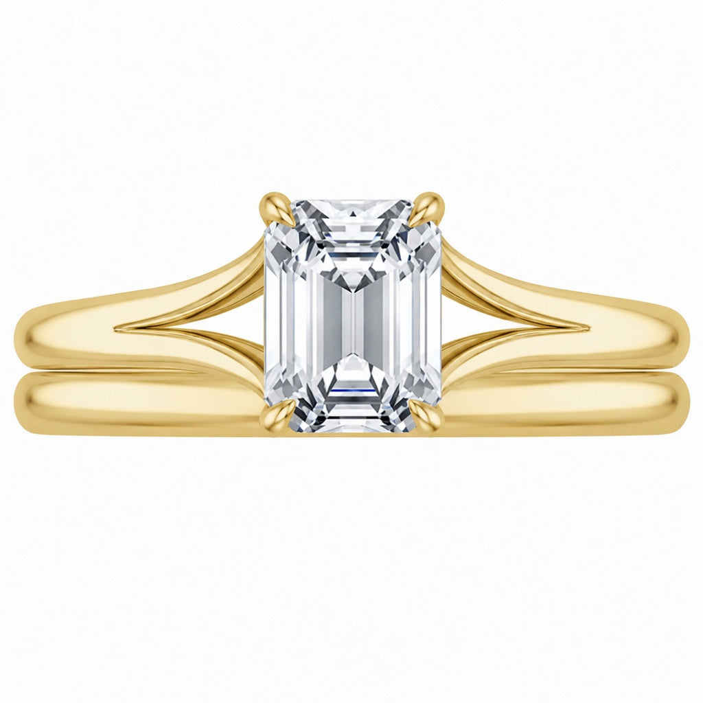 1.75 CT Reverie Lab-Grown Diamond 2PCS Bridal Set in 14K Yellow Gold – Contemporary Ribbon Solitaire Wedding Design
