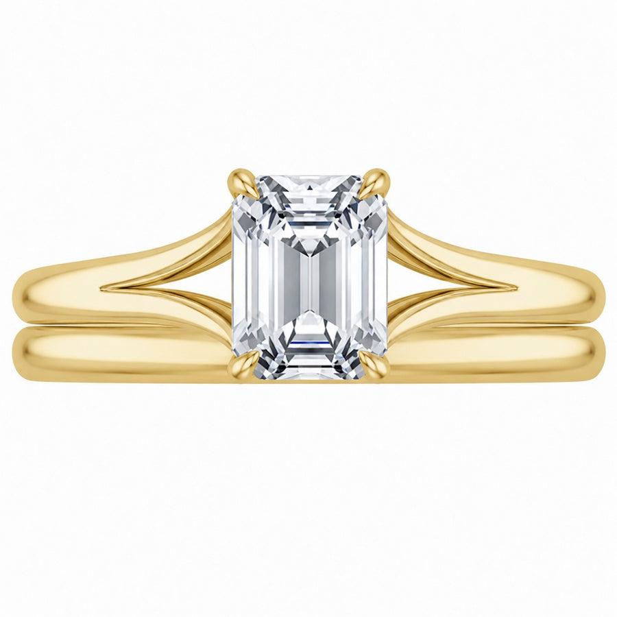 1.75 CT Reverie Lab-Grown Diamond 2PCS Bridal Set in 14K Yellow Gold – Contemporary Ribbon Solitaire Wedding Design