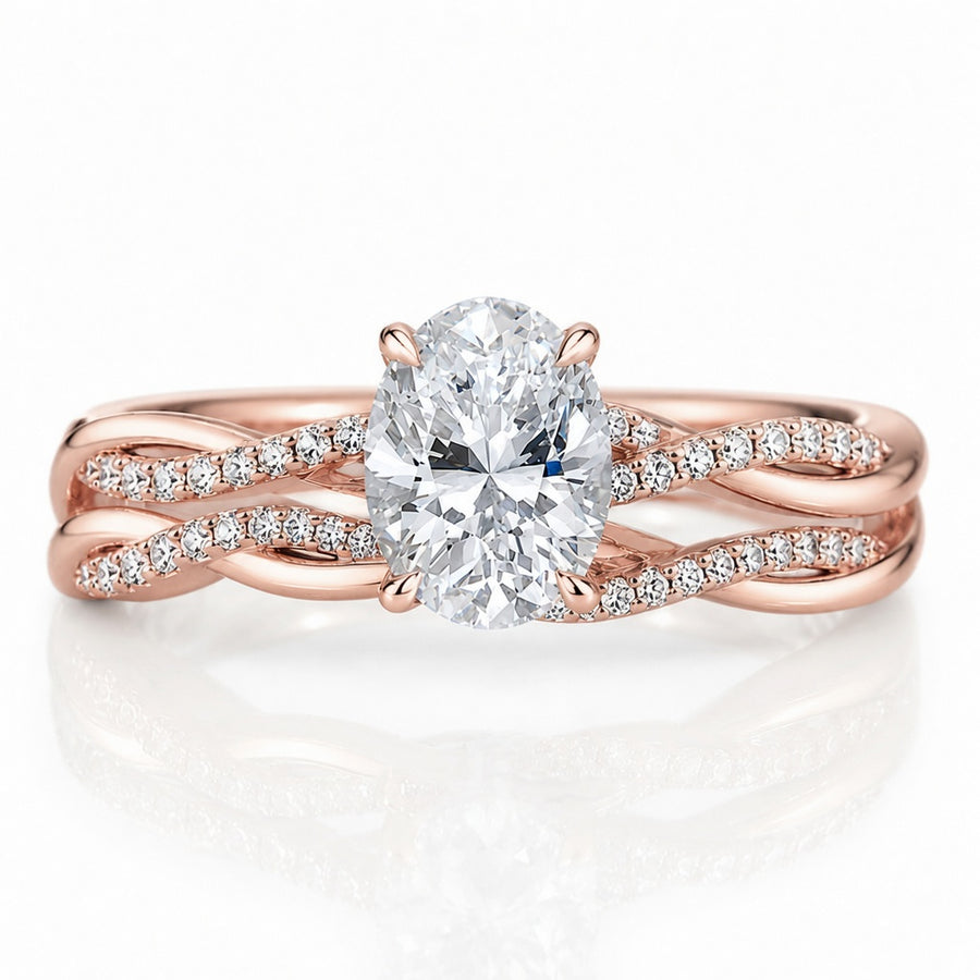 2.50 CT Petite Twisted Vine Lab-Grown Diamond 2PCS Bridal Set in 14K White Gold – Nature Inspired Matching Wedding Ring Design