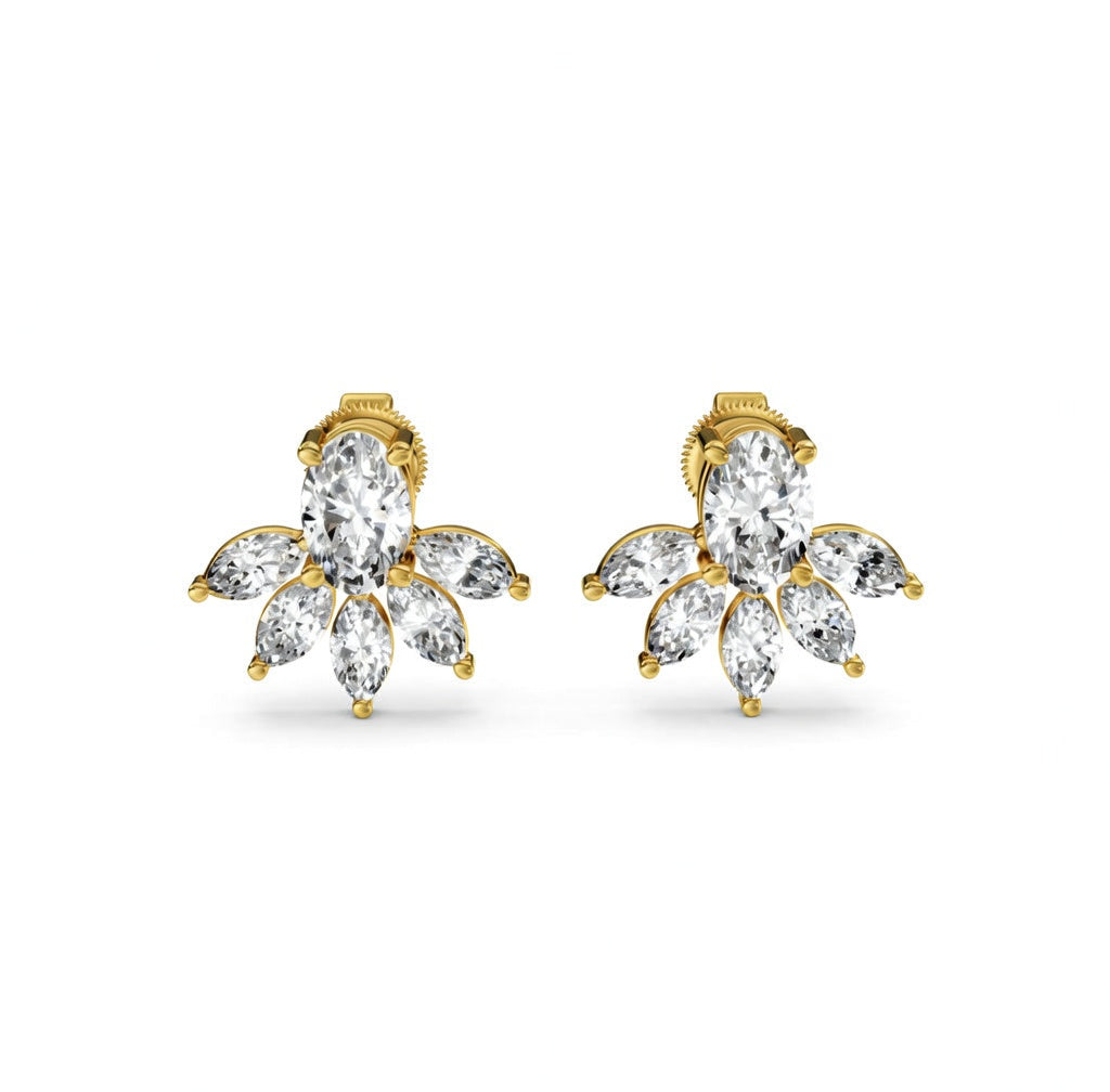 2.46 ct Oval Marquise Cut Stud Cluster Butterfly Diamond Earrings VS1 D White Gold 14k
