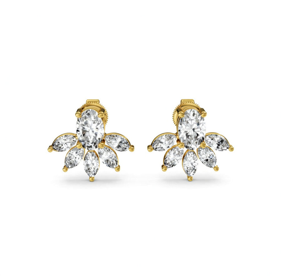 2.46 ct Oval Marquise Cut Stud Cluster Butterfly Diamond Earrings VS1 D White Gold 14k