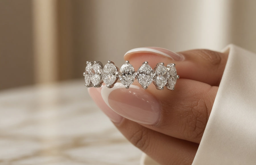 1.30 CT Lab-Grown Diamond Half Eternity Ring in 14K White Gold (D–F / VS1–VS2)