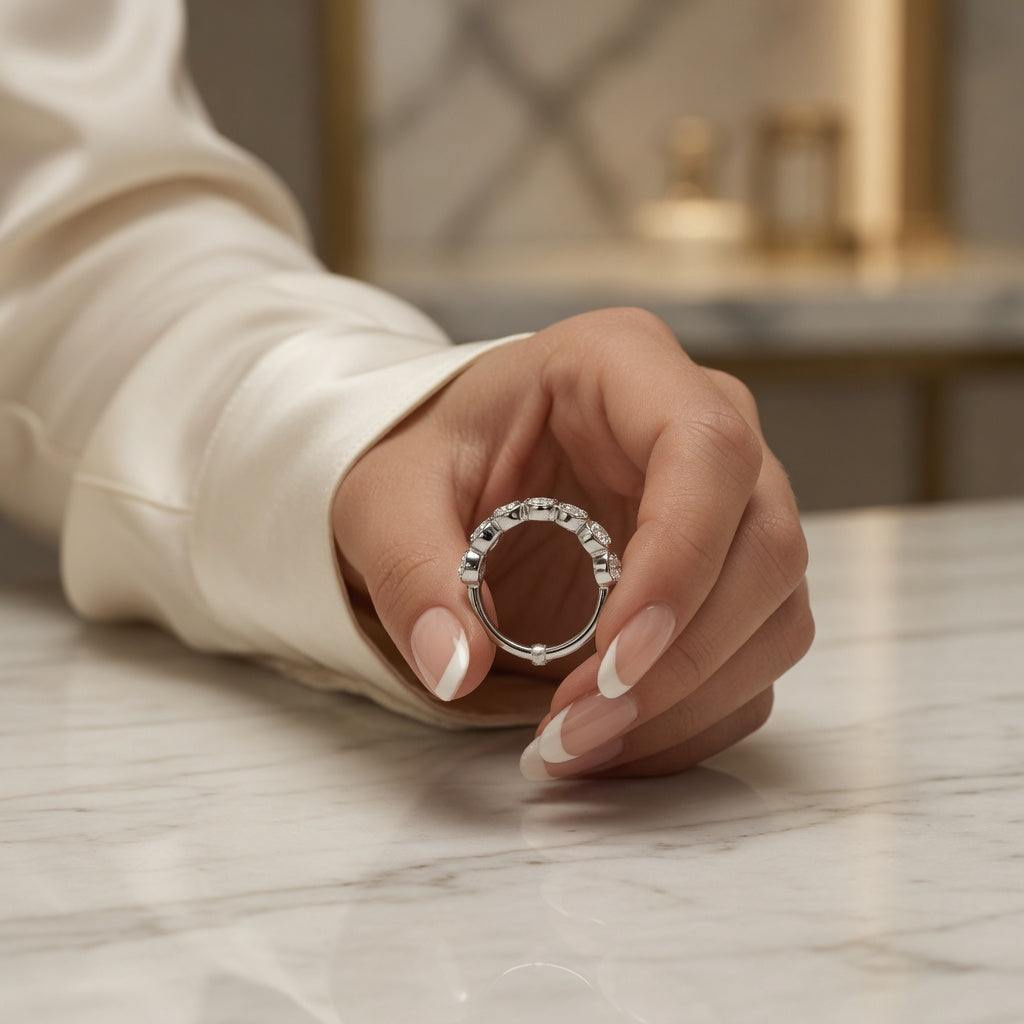 1.28 CT Lab-Grown Diamond Half Eternity Band in 14K White Gold (D–F / VS1–VS2)