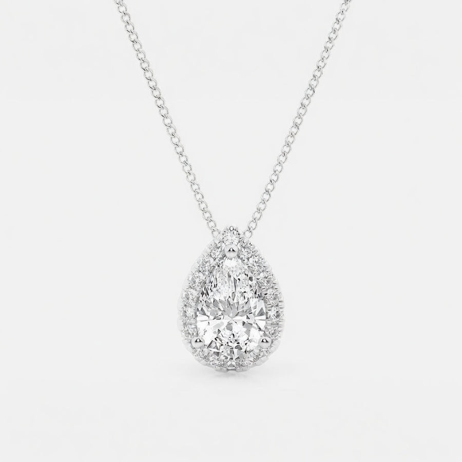 1.20 CTW Pear Lab-Grown Diamond Halo Pendant with Adjustable Chain (D–F / VS1–VS2)
