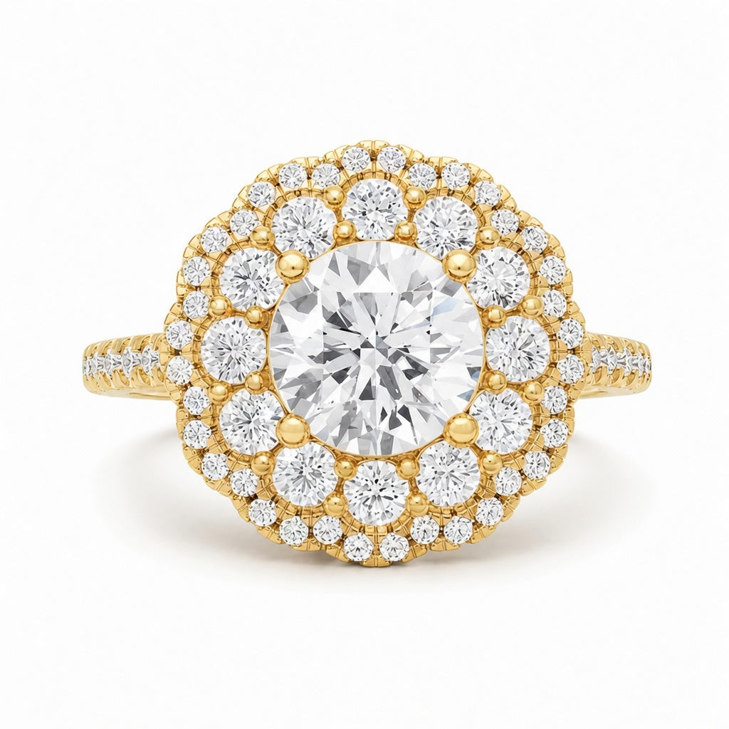 3.00 CT Round Lab-Grown Diamond Double Halo Engagement Ring in 14K White Gold – Pavé Bridal Design