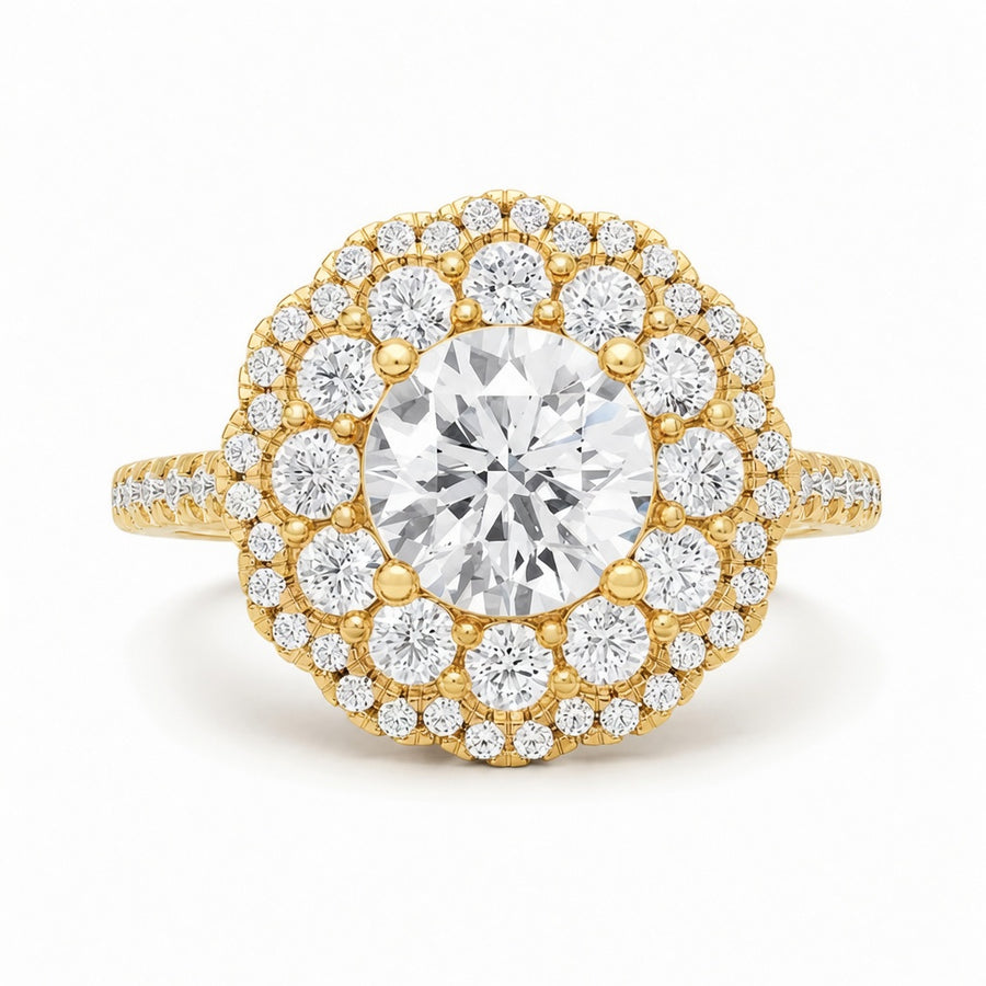 3.00 CT Round Lab-Grown Diamond Double Halo Engagement Ring in 14K White Gold – Pavé Bridal Design
