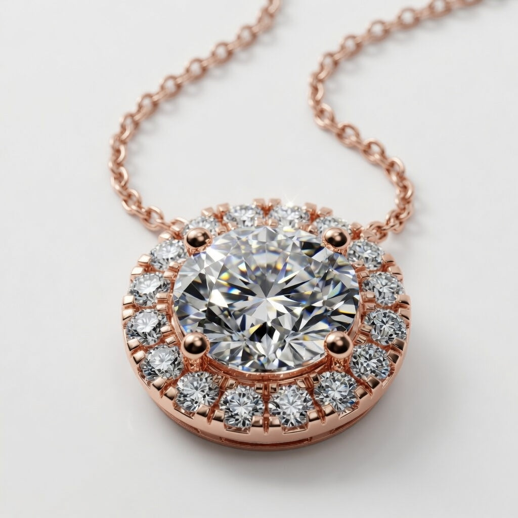 1.76 Carat Round Cut Lab-Grown Diamond Halo Pendant VS1 D–F 14K White Gold with Adjustable Chain