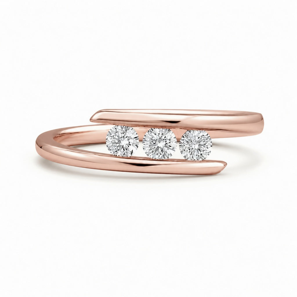 1.00 CT Round Lab-Grown Diamond Three-Stone Bypass Ring in 14K White Gold – Custom Wedding Gift Design