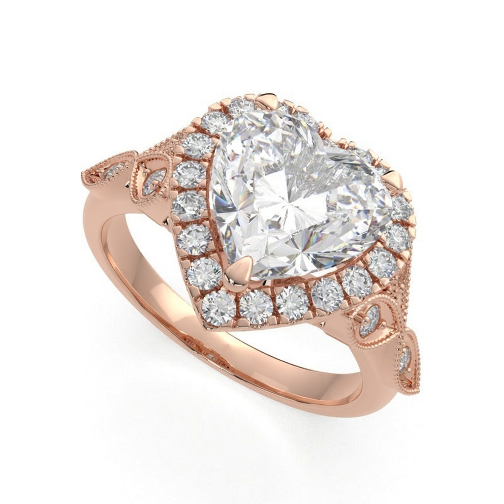 Ada 1.35 Carat Heart Cut Halo Pave Engagement Ring