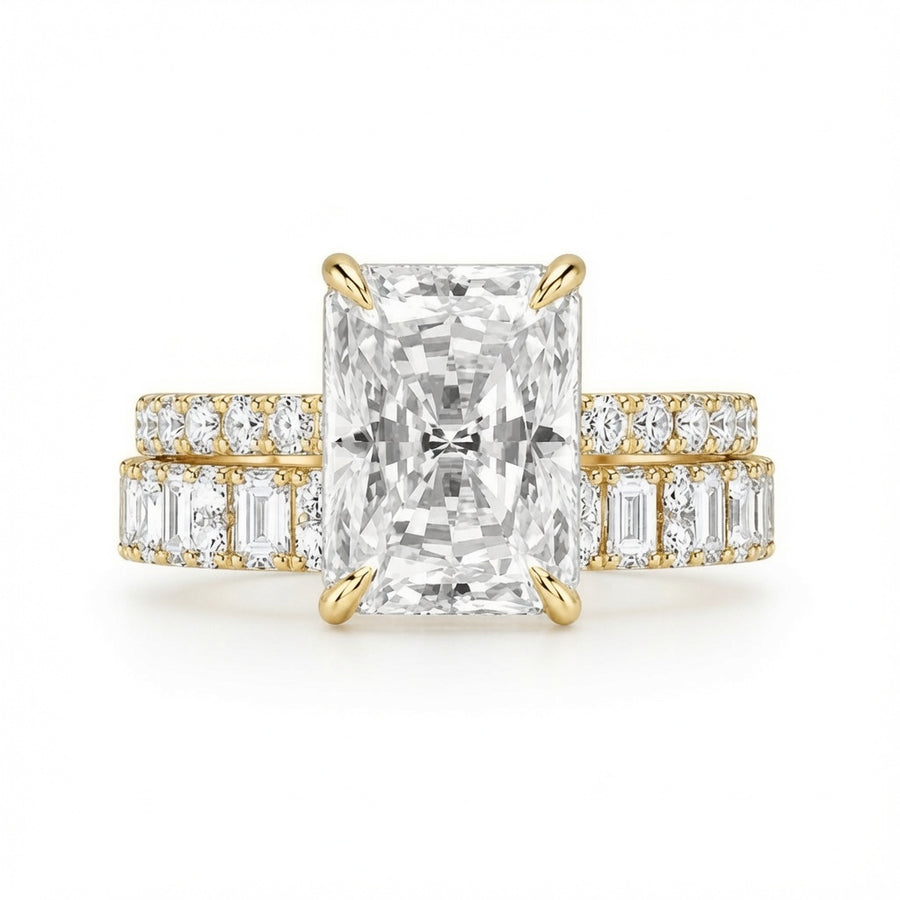 3.00 CT Radiant Cut Lab-Grown Diamond 2PCS Bridal Set in 14K White Gold – Modern Stackable Wedding Ring Design
