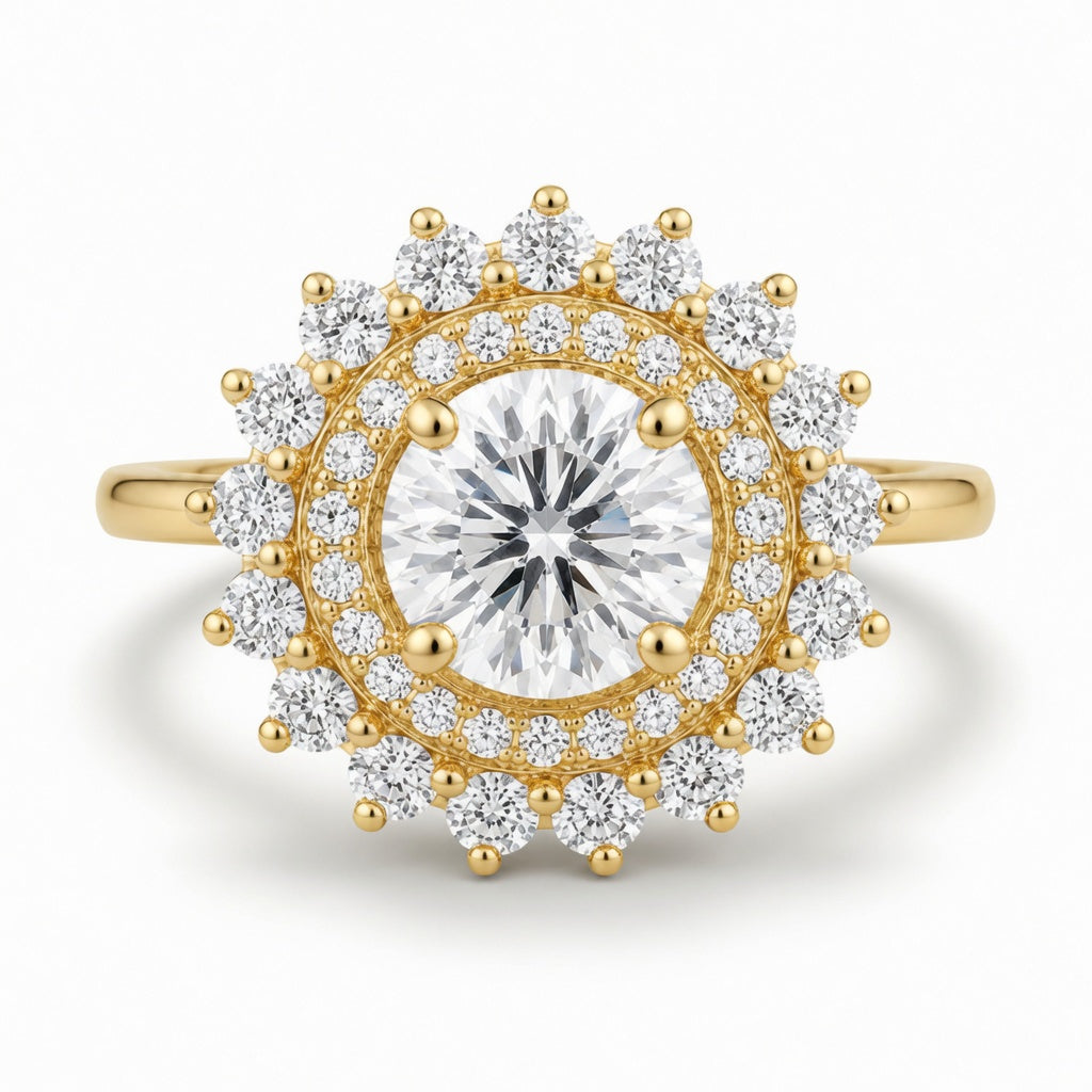 1.00 CT Round Lab-Grown Diamond Double Halo Engagement Ring in 14K White Gold