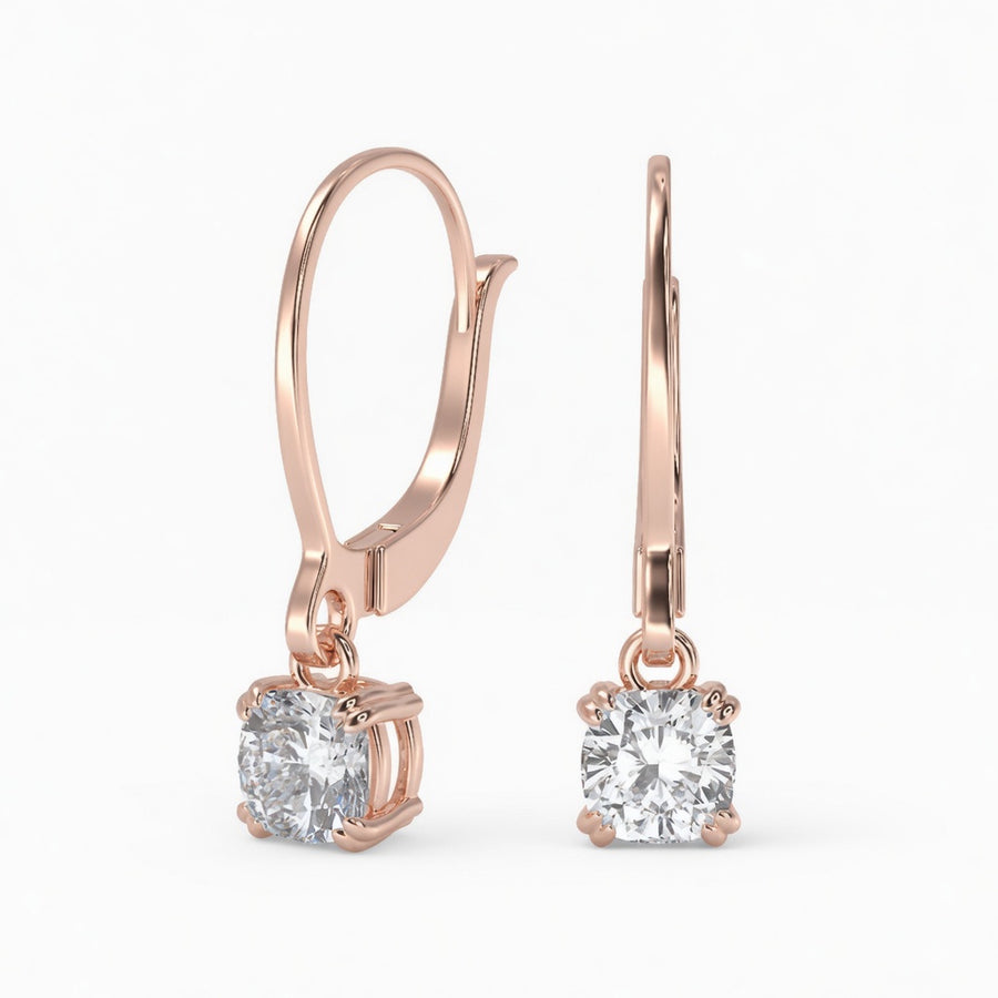 3.5 Ct Cushion Cut Double Prong Diamond Earrings VS1 D Leverback