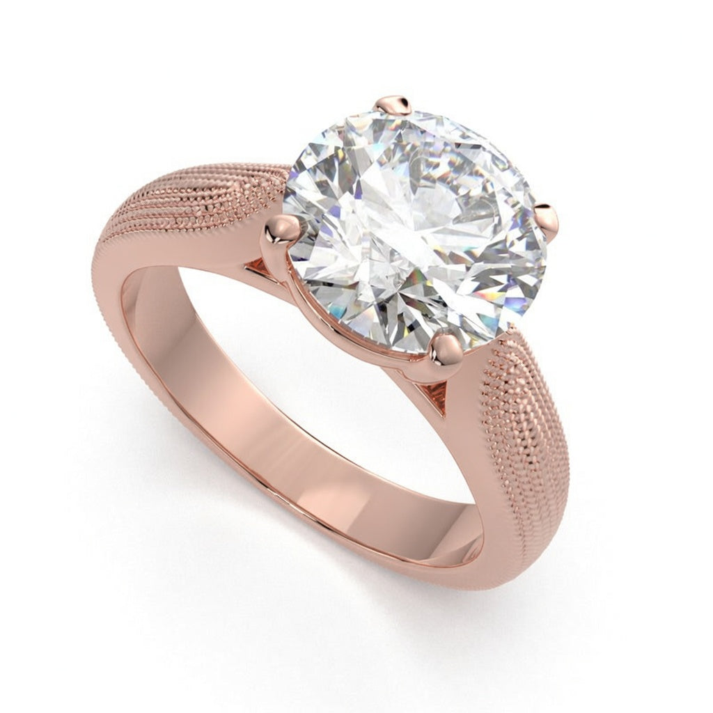 Valentina 1 Carat Round Cut Solitaire Tapered Milgrain Engagement Ring