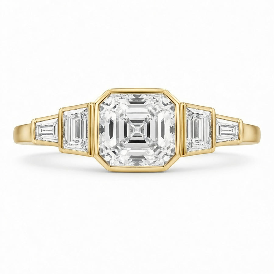 3.50 CT Asscher Cut Lab-Grown Diamond Five Stone Engagement Ring in 14K White Gold – Bezel Set Anniversary Design