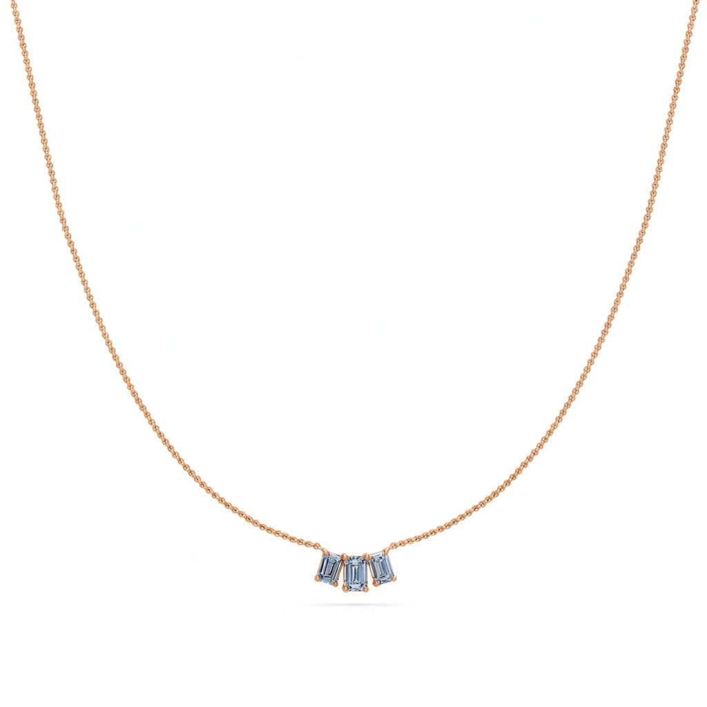 0.55 Ct Emerald Cut Diamond Chain Necklace VS1 D-F White Gold 14k