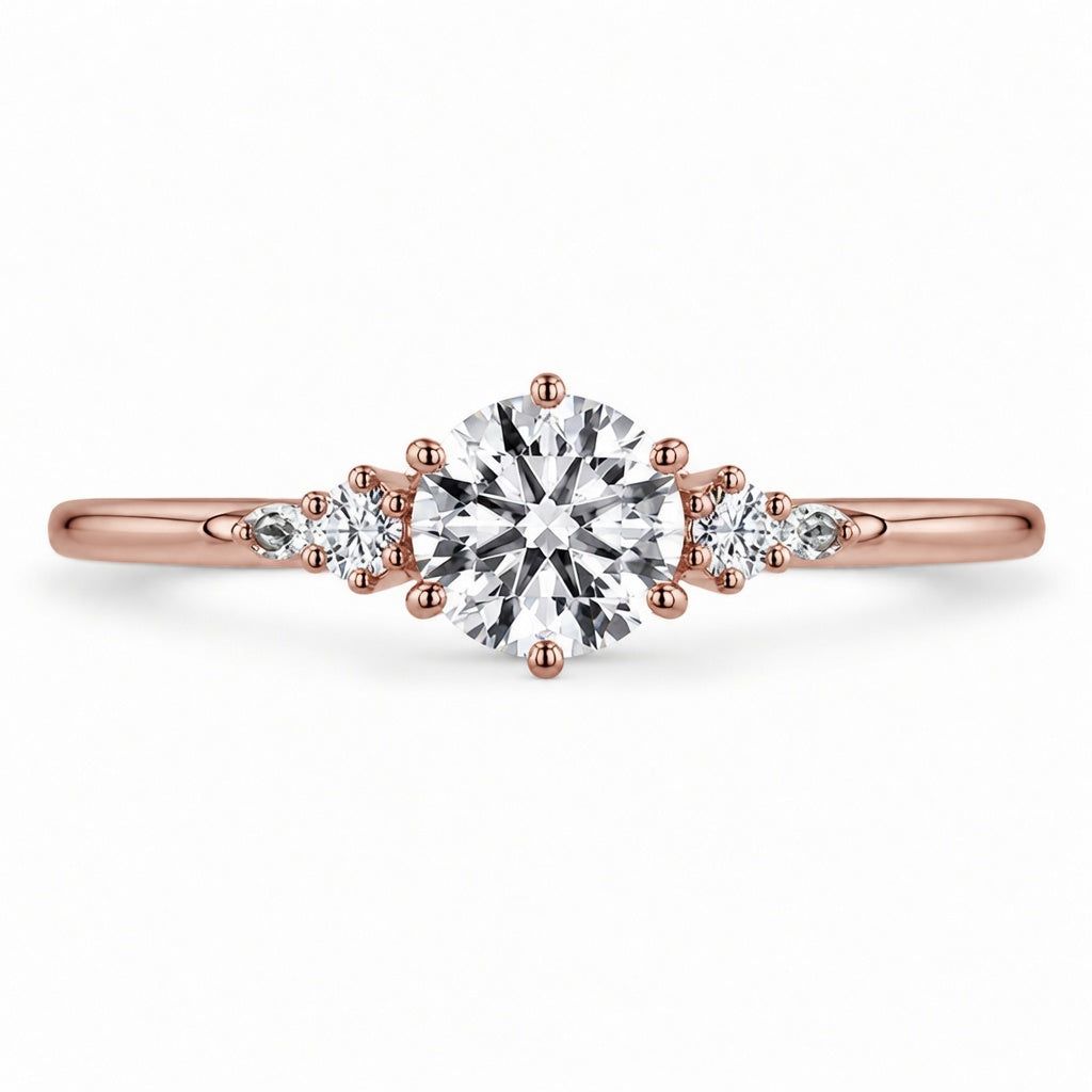1.00 CT Round Cut Lab-Grown Diamond Three-Stone Engagement Ring in 14K White Gold – Six Prong Classic Design