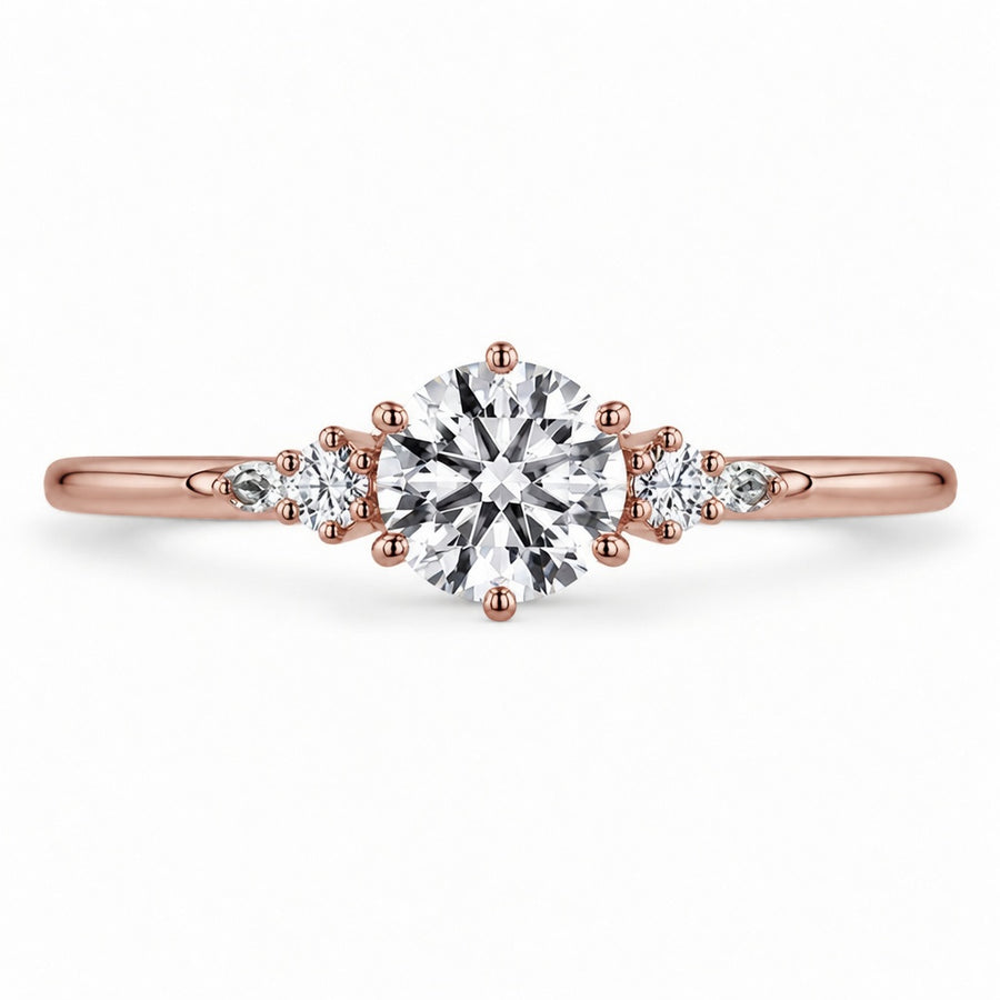 1.00 CT Round Cut Lab-Grown Diamond Three-Stone Engagement Ring in 14K White Gold – Six Prong Classic Design