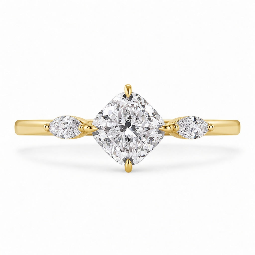 3.00 CT Cushion Cut Lab-Grown Diamond Three-Stone Engagement Ring in 14K White Gold – Classic Trilogy Wedding Design