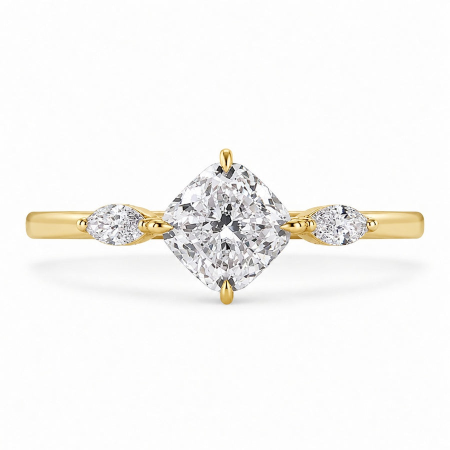 3.00 CT Cushion Cut Lab-Grown Diamond Three-Stone Engagement Ring in 14K White Gold – Classic Trilogy Wedding Design