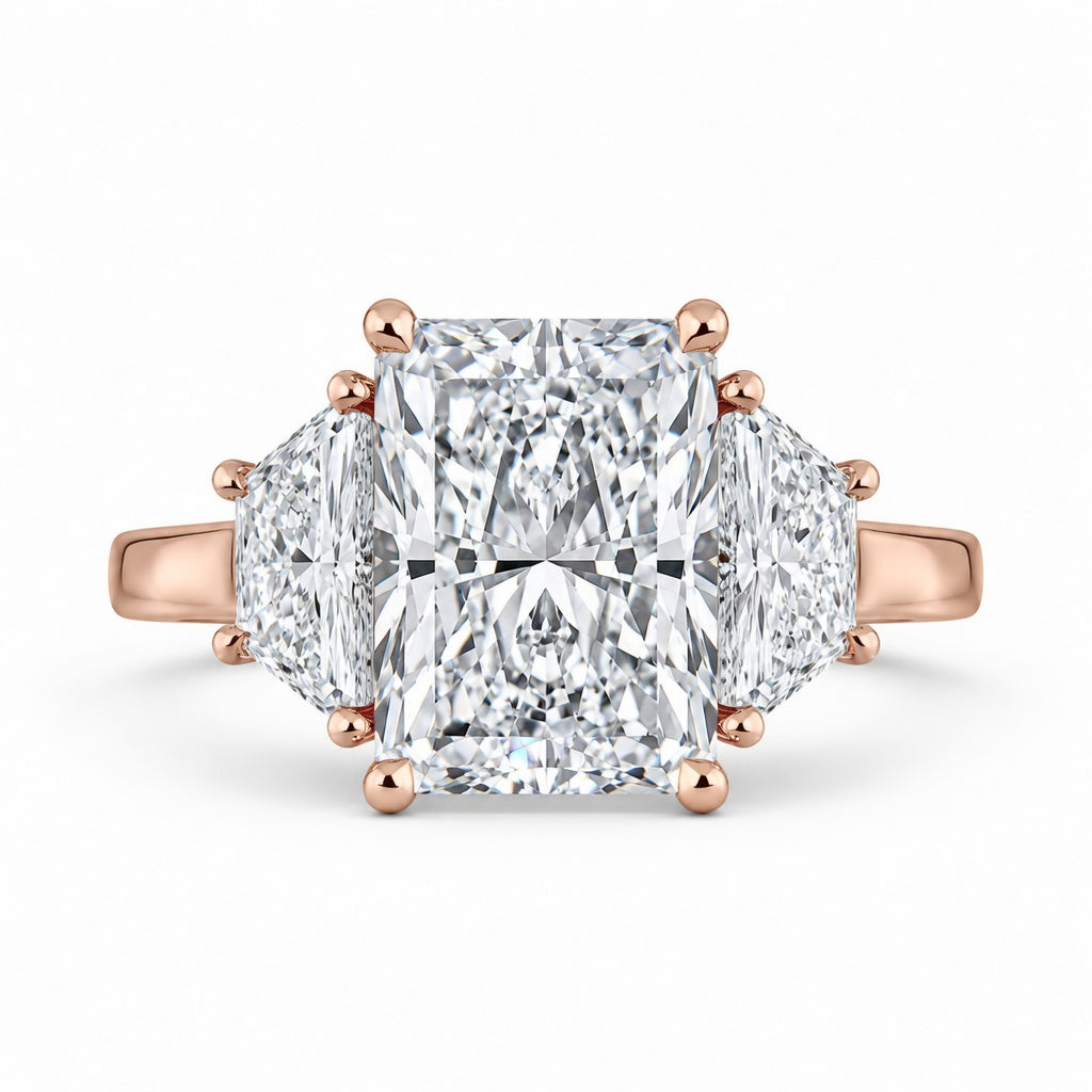 4.20 CT Radiant Lab-Grown Diamond Three-Stone Engagement Ring in 14K White Gold – Luxury Proposal Design