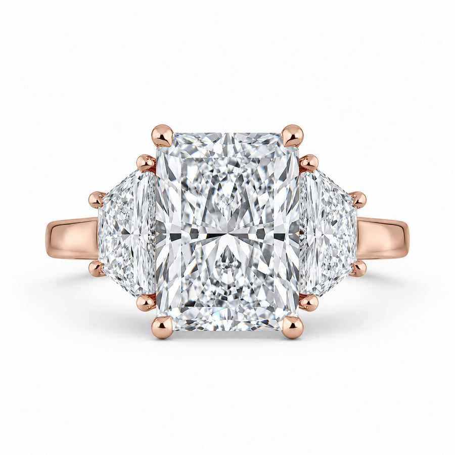 4.20 CT Radiant Lab-Grown Diamond Three-Stone Engagement Ring in 14K White Gold – Luxury Proposal Design