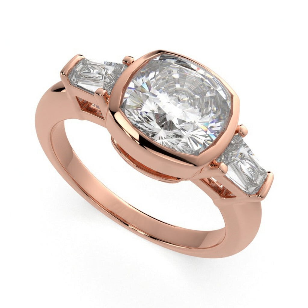 Emilia 3.5 Carat Cushion Cut Trilogy 3 Stone Engagement Ring