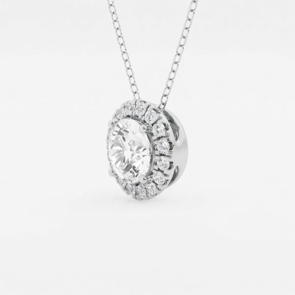 1.76 Carat Round Cut Lab-Grown Diamond Halo Pendant VS1 D–F 14K White Gold with Adjustable Chain