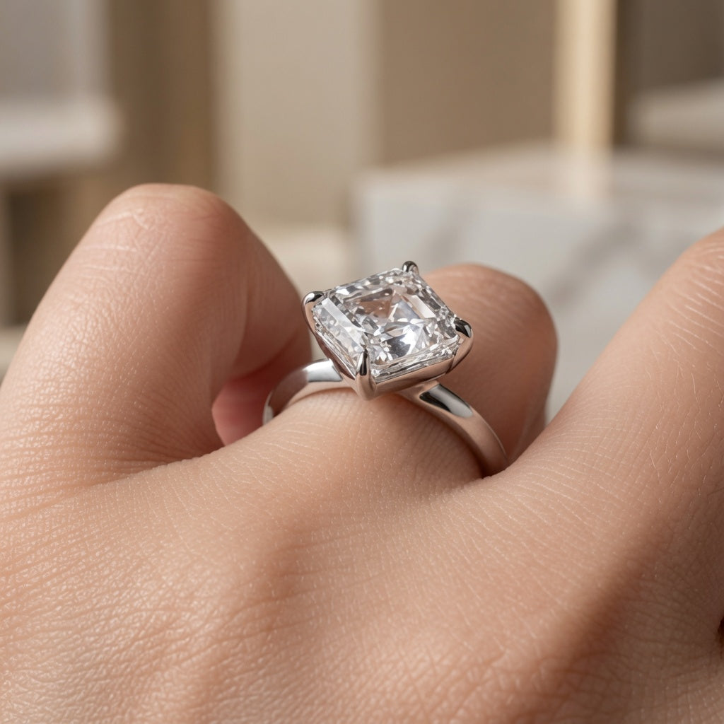 2.00 CT Asscher Cut Lab-Grown Diamond Solitaire Engagement Ring in 14K White Gold – Compass Prong IGI Certified Design