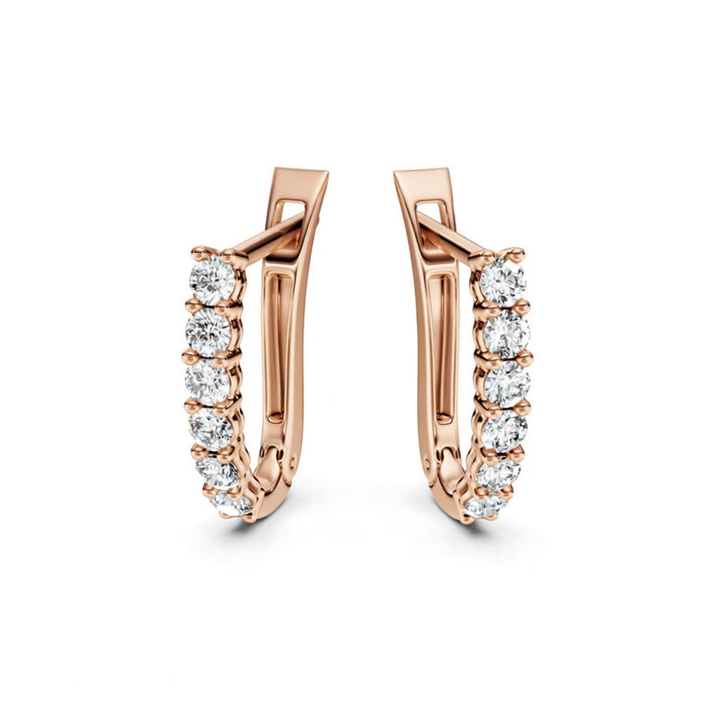 1.11 ct Round Cut Hoop Prong English Lock Diamond Earrings VS1 D White Gold 14k