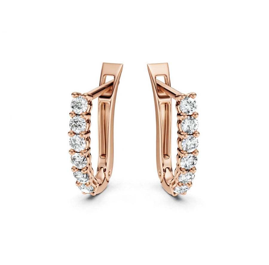 1.11 ct Round Cut Hoop Prong English Lock Diamond Earrings VS1 D White Gold 14k