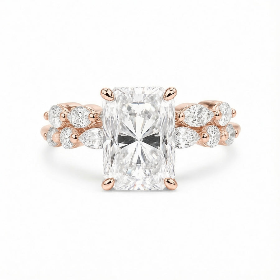 4.00 CT Radiant Cut Lab-Grown Diamond 2PCS Hidden Halo Bridal Set in 14K White Gold – Marquise Full Eternity Wedding Band Design